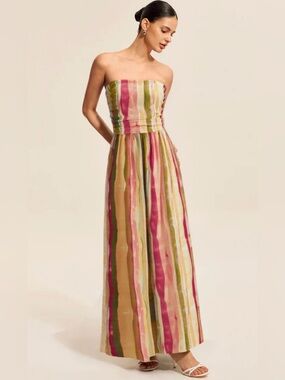 NWT Commense Colorful Striped Strapless Cotton Maxi Dress